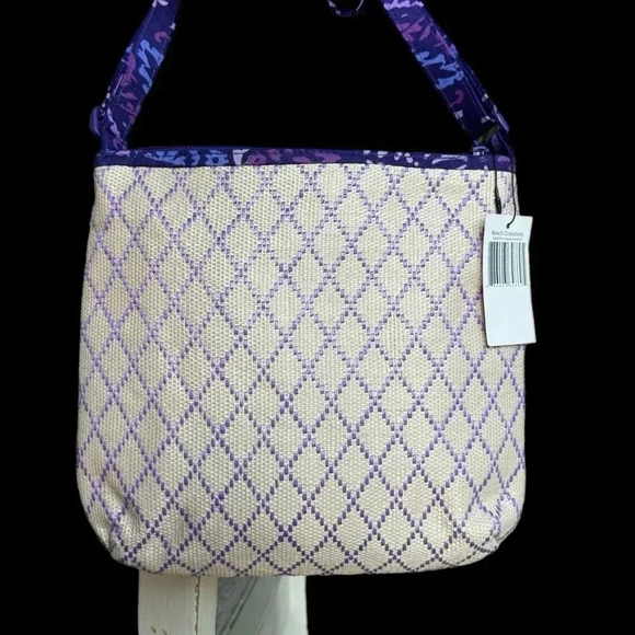NWT Vera Bradley Beach Crossbody Bag Tropical Tapestry Beige Paisley Amethyst - Picture 3 of 9